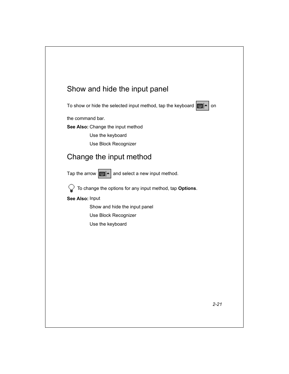 Show and hide the input panel, Change the input method | Unitech PA950 User Manual | Page 21 / 204