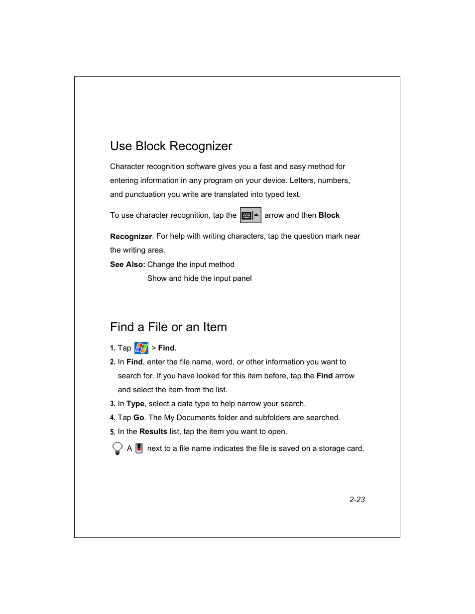 Use block recognizer, Find a file or an item | Unitech PA950 User Manual | Page 23 / 204