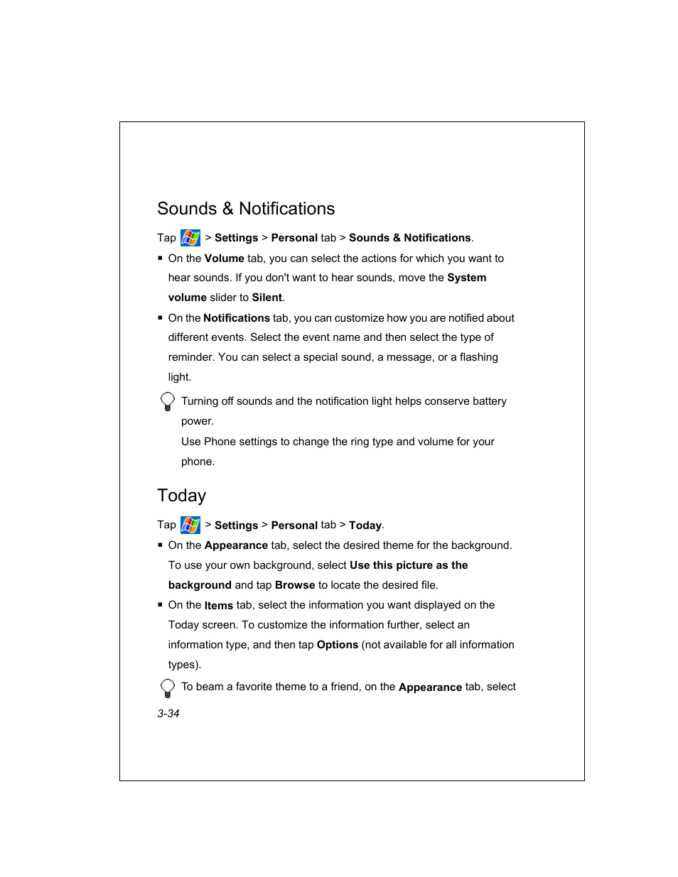 Sounds & notifications, Today | Unitech PA950 User Manual | Page 34 / 204