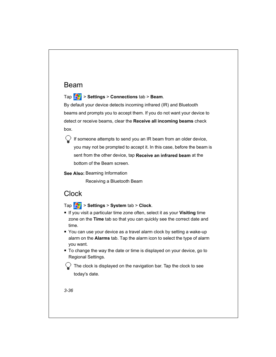 Beam, Clock | Unitech PA950 User Manual | Page 36 / 204