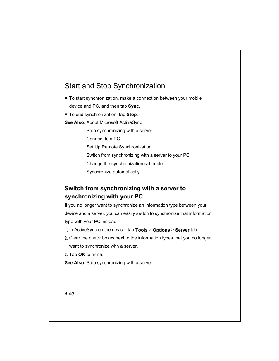 Start and stop synchronization | Unitech PA950 User Manual | Page 50 / 204