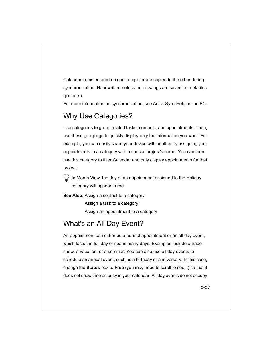 Why use categories, What's an all day event | Unitech PA950 User Manual | Page 53 / 204