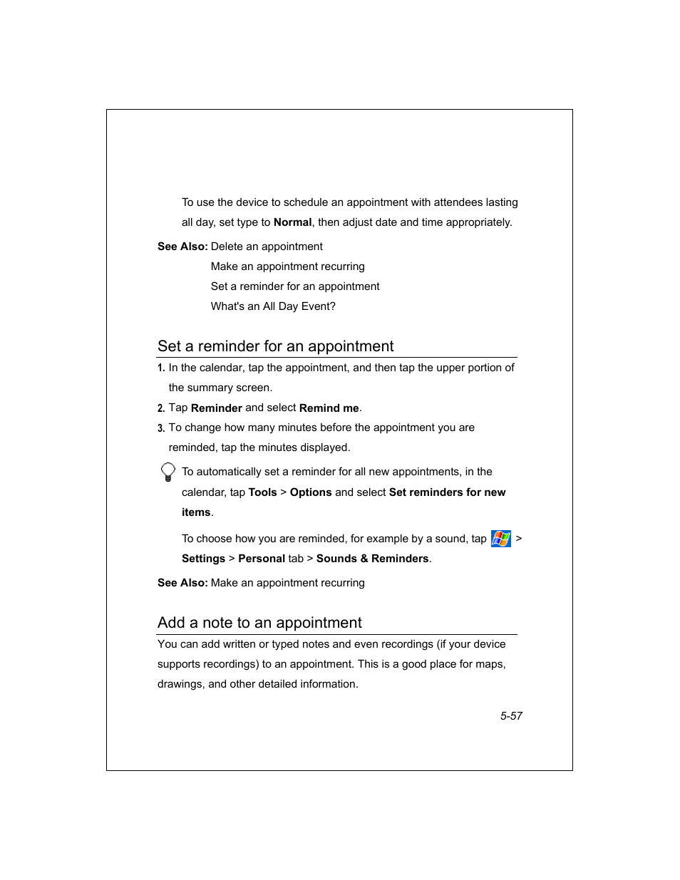 Set a reminder for an appointment | Unitech PA950 User Manual | Page 57 / 204