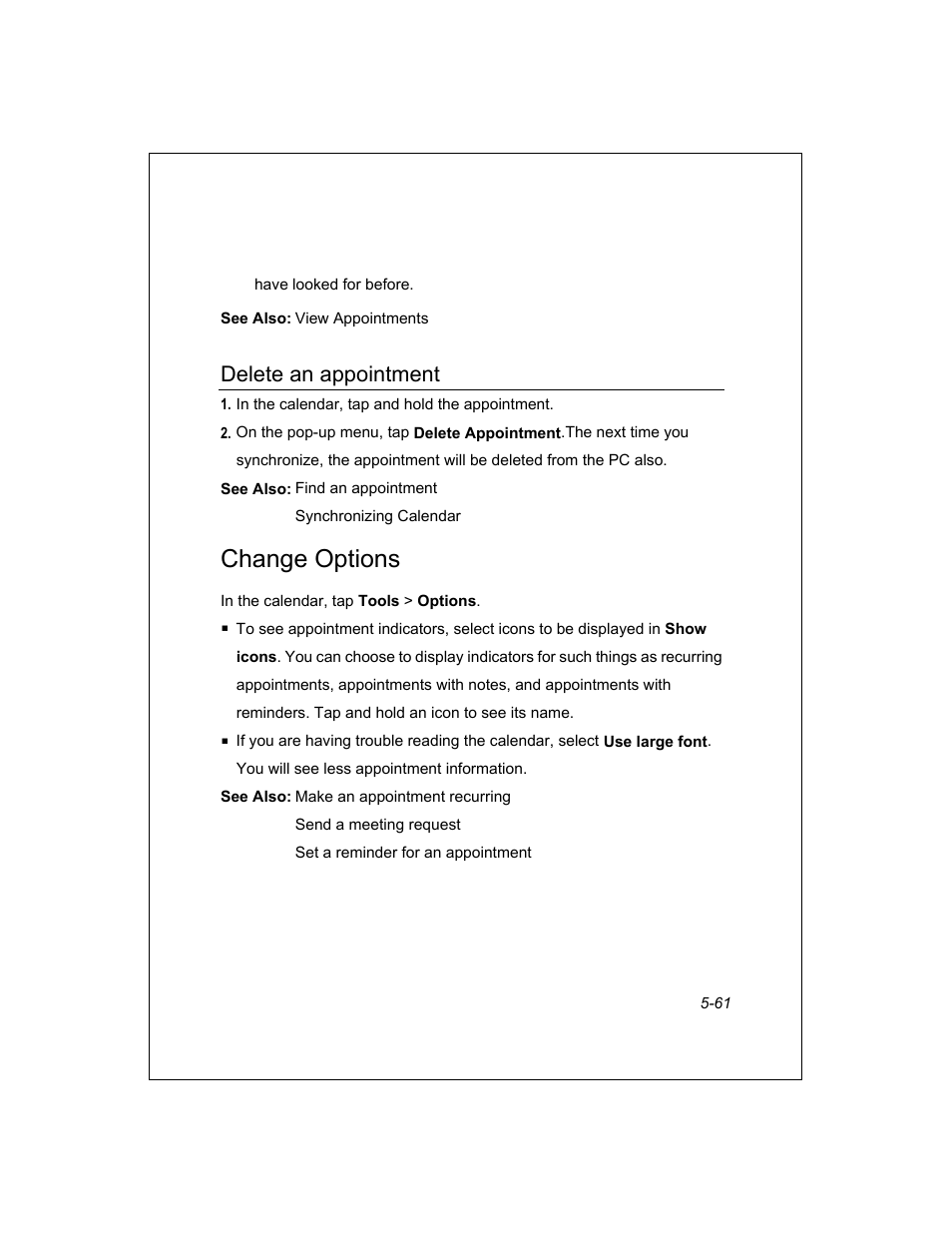 Change options, Delete an appointment | Unitech PA950 User Manual | Page 61 / 204