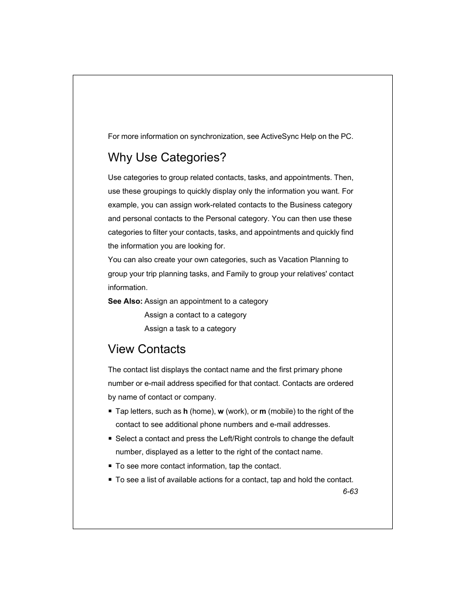 Why use categories, View contacts | Unitech PA950 User Manual | Page 63 / 204