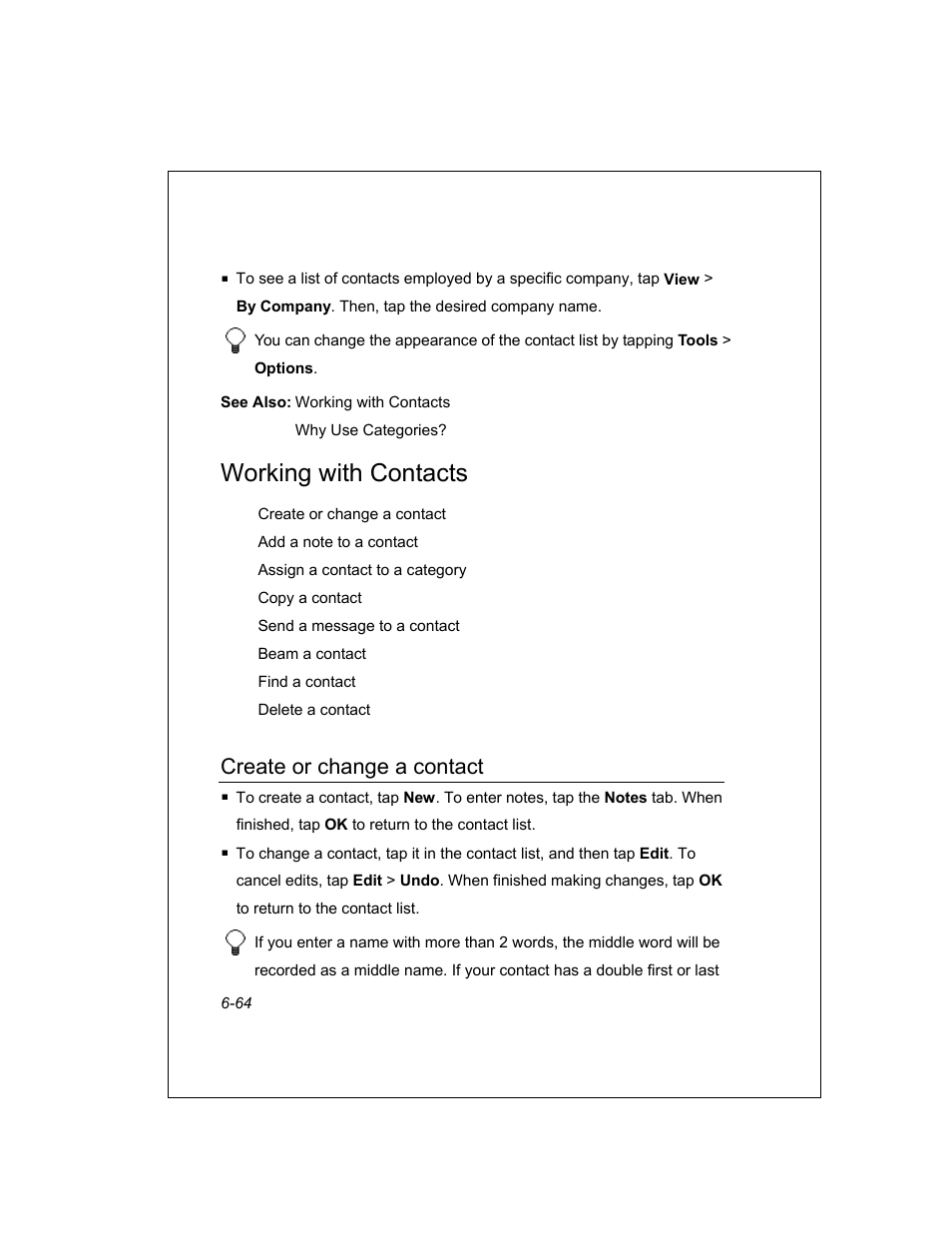Working with contacts, Create or change a contact | Unitech PA950 User Manual | Page 64 / 204