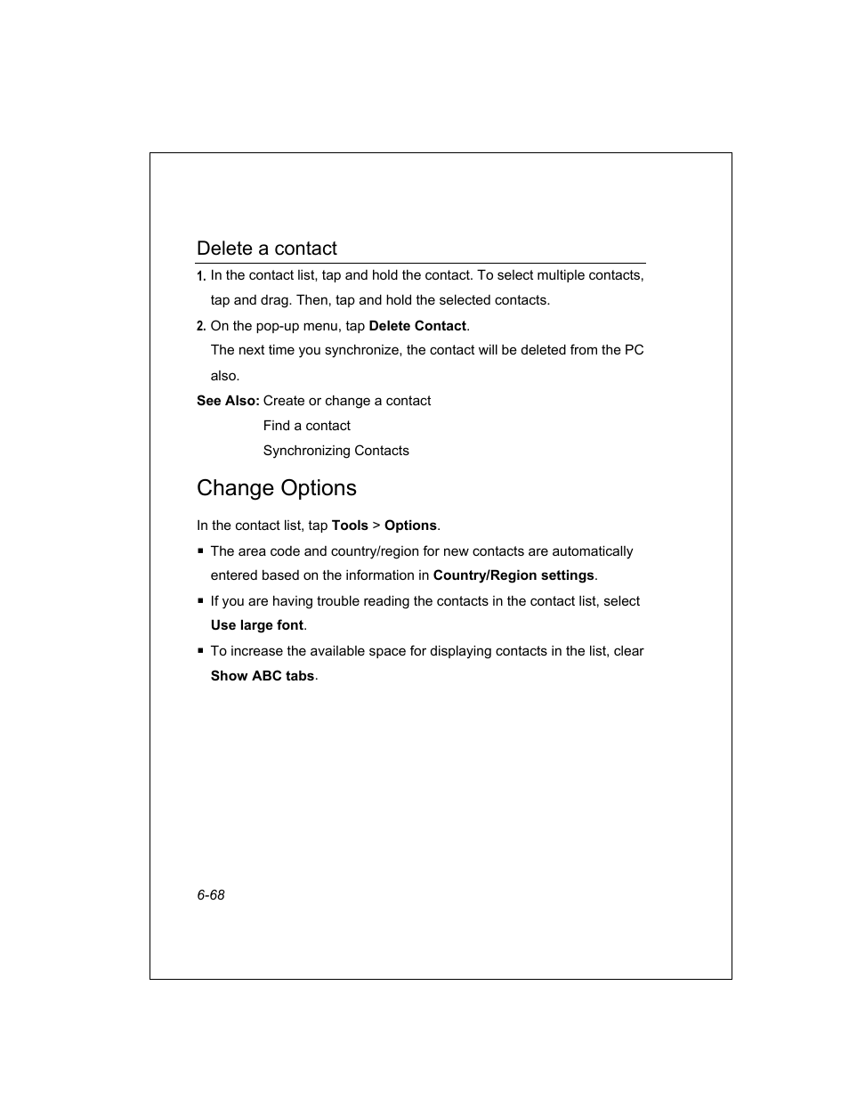 Change options, Delete a contact | Unitech PA950 User Manual | Page 68 / 204