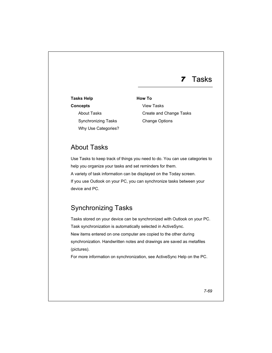 About tasks, Synchronizing tasks | Unitech PA950 User Manual | Page 69 / 204