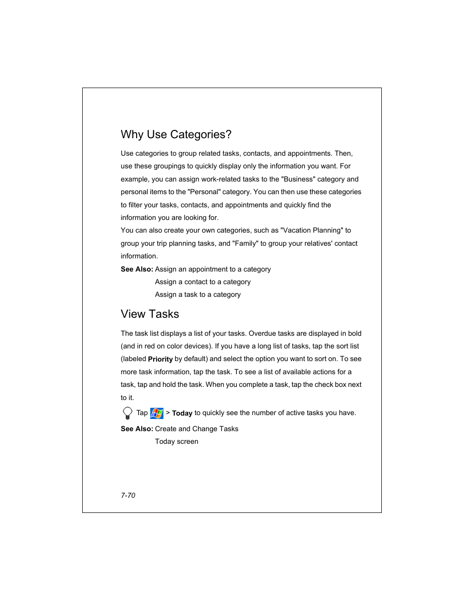 Why use categories, View tasks | Unitech PA950 User Manual | Page 70 / 204