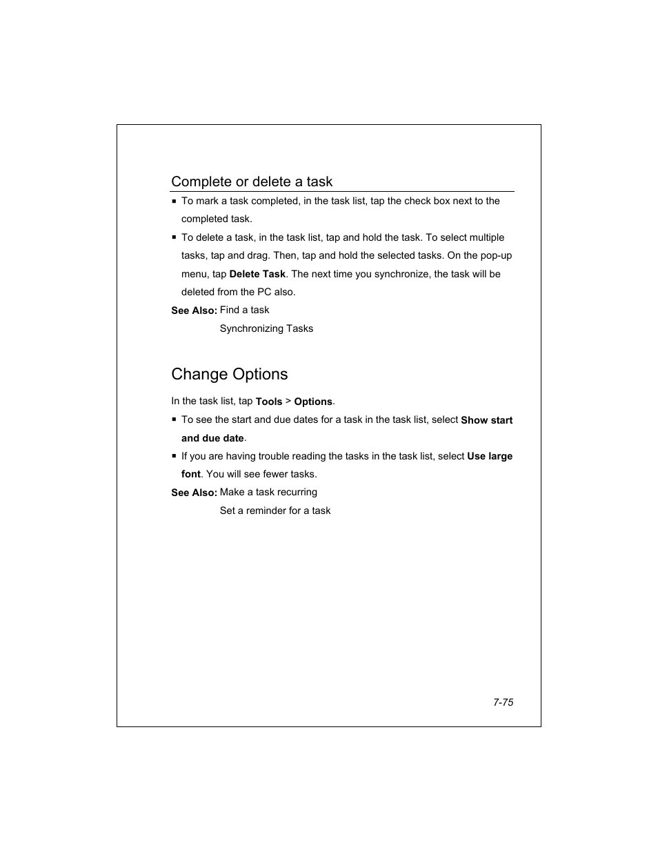 Change options, Complete or delete a task | Unitech PA950 User Manual | Page 75 / 204