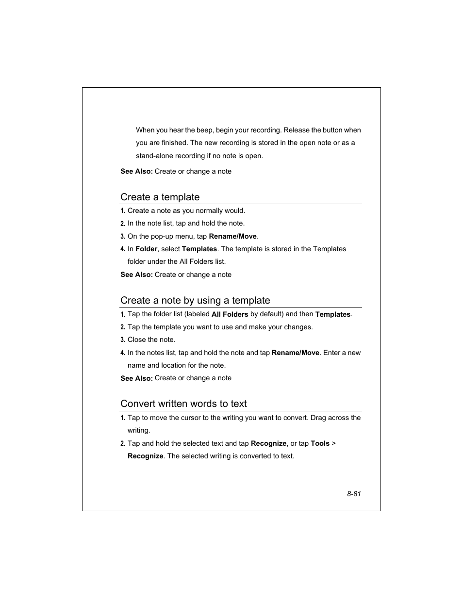 Create a template, Convert written words to text | Unitech PA950 User Manual | Page 81 / 204
