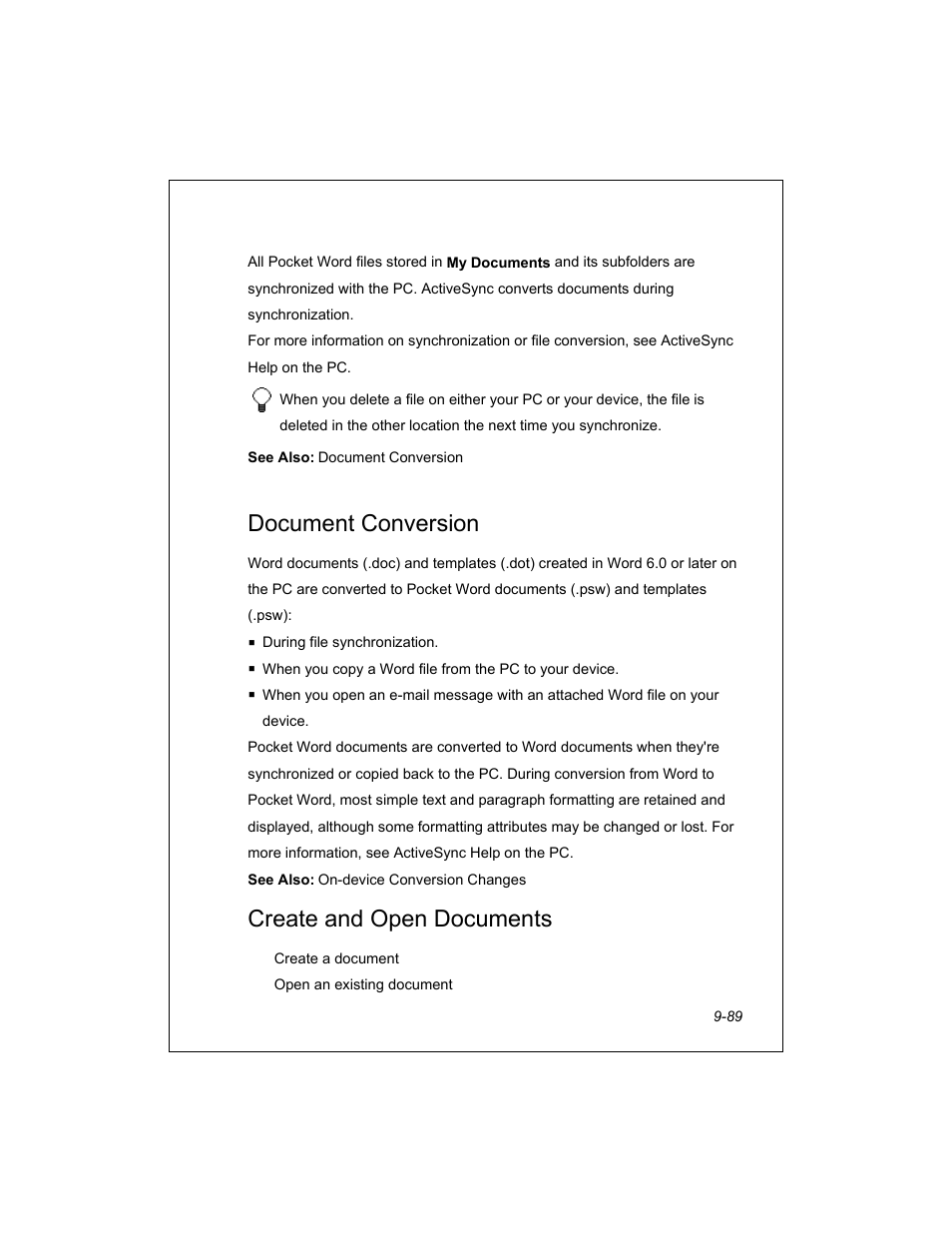 Document conversion, Create and open documents | Unitech PA950 User Manual | Page 89 / 204