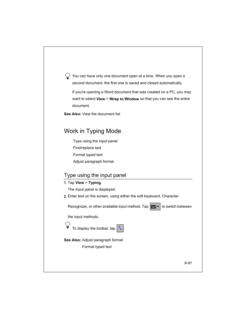 Work in typing mode, Type using the input panel | Unitech PA950 User Manual | Page 91 / 204