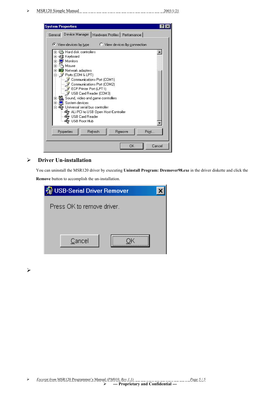 Driver un-installation | Unitech MSR120 Series User Manual | Page 5 / 5