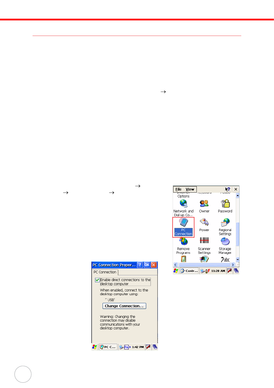 Synchronizing with your computer, Connection options, Usb connection | Bluetooth connection | Unitech PA600 User Manual | Page 32 / 51
