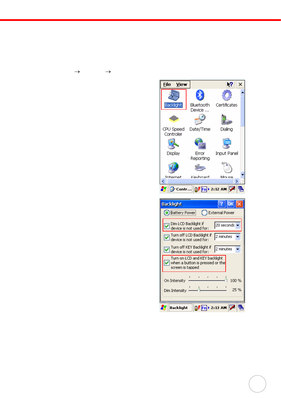 Adjusting backlight setting | Unitech PA600 User Manual | Page 47 / 51