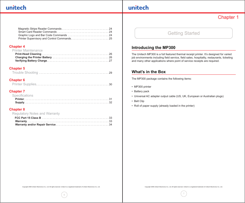 Getting started chapter 1, Introducing the mp300, What’s in the box | Unitech MP300 User Manual | Page 4 / 18