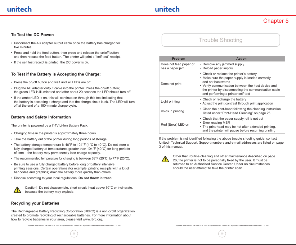 Trouble shooting chapter 5 | Unitech MP200 User Manual | Page 15 / 18