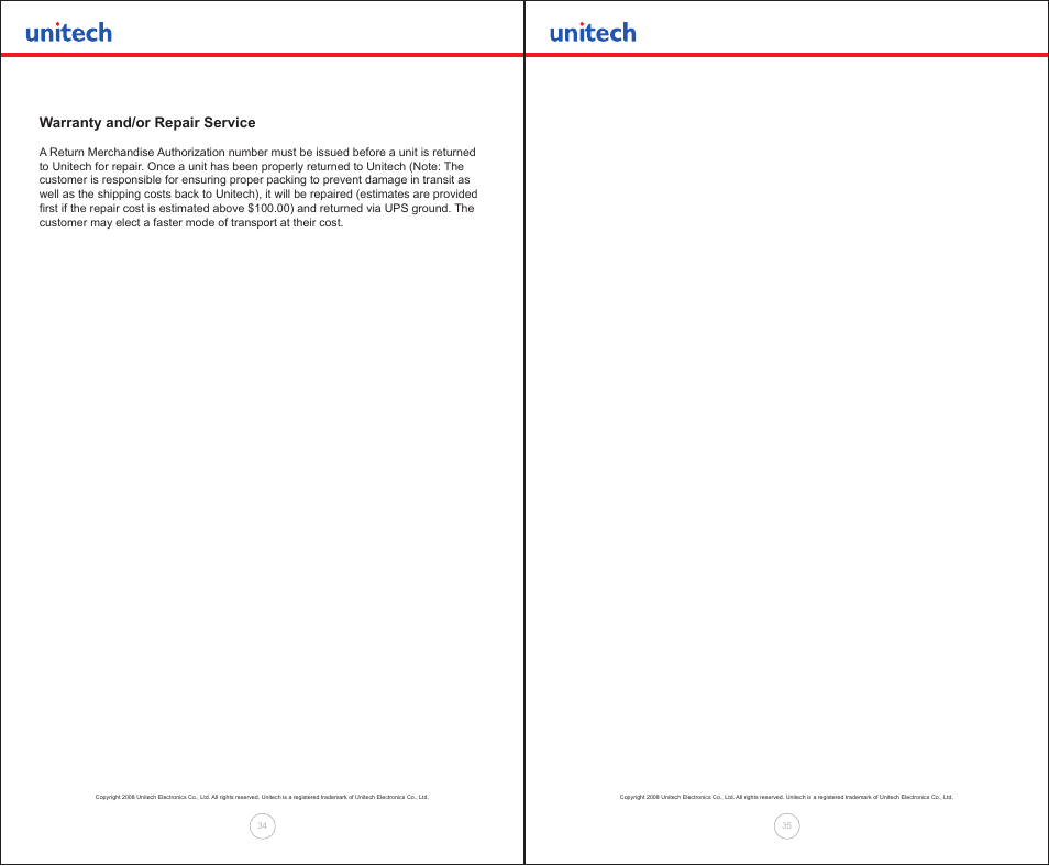 Warranty and/or repair service | Unitech MP200 User Manual | Page 18 / 18