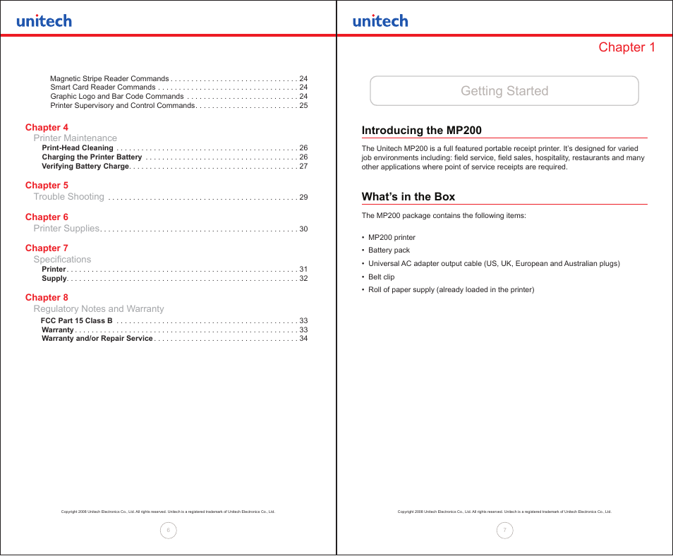 Getting started chapter 1, Introducing the mp200, What’s in the box | Unitech MP200 User Manual | Page 4 / 18