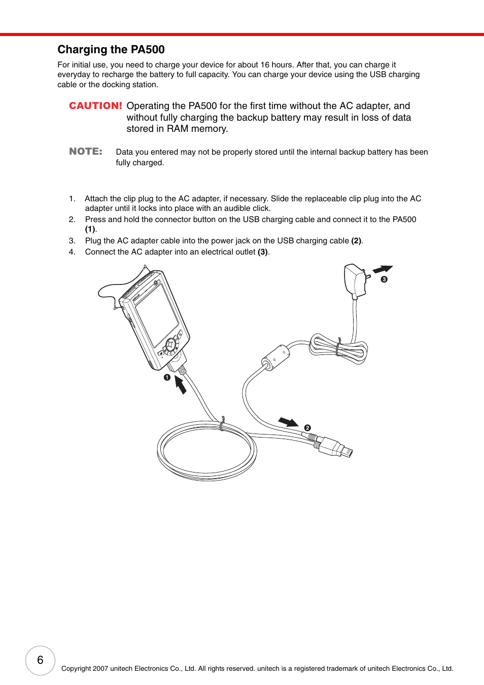 Charging the pa500 | Unitech PA500 User Manual | Page 12 / 84