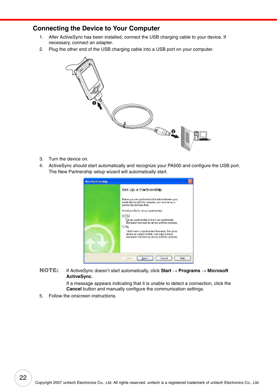 Connecting the device to your computer | Unitech PA500 User Manual | Page 28 / 84