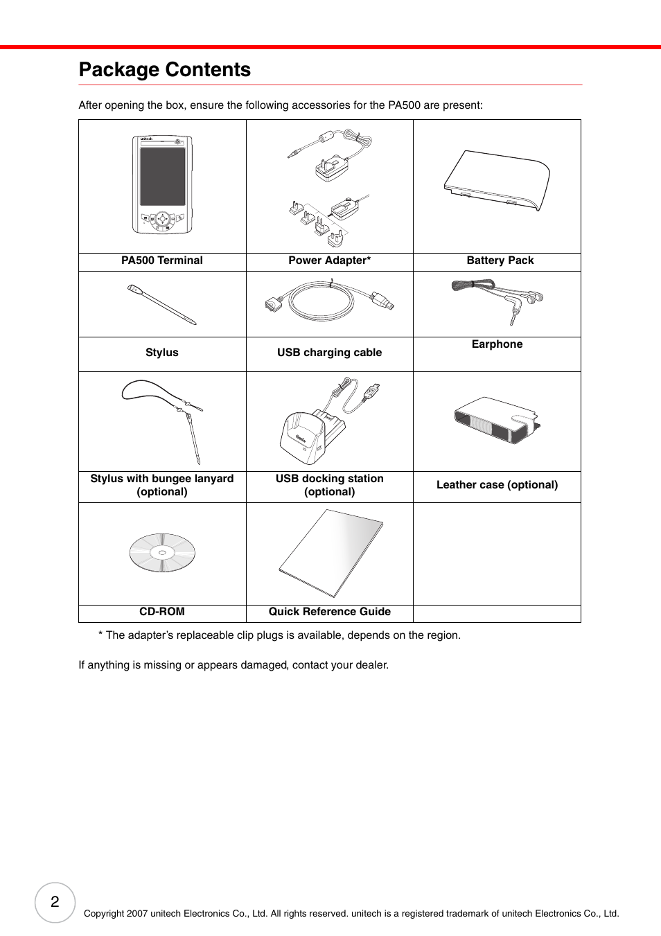 Package contents | Unitech PA500 User Manual | Page 8 / 84