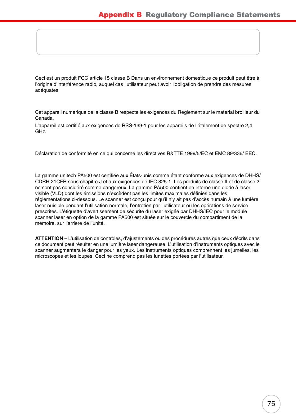 Déclaration de conformité réglementaire | Unitech PA500 User Manual | Page 81 / 84