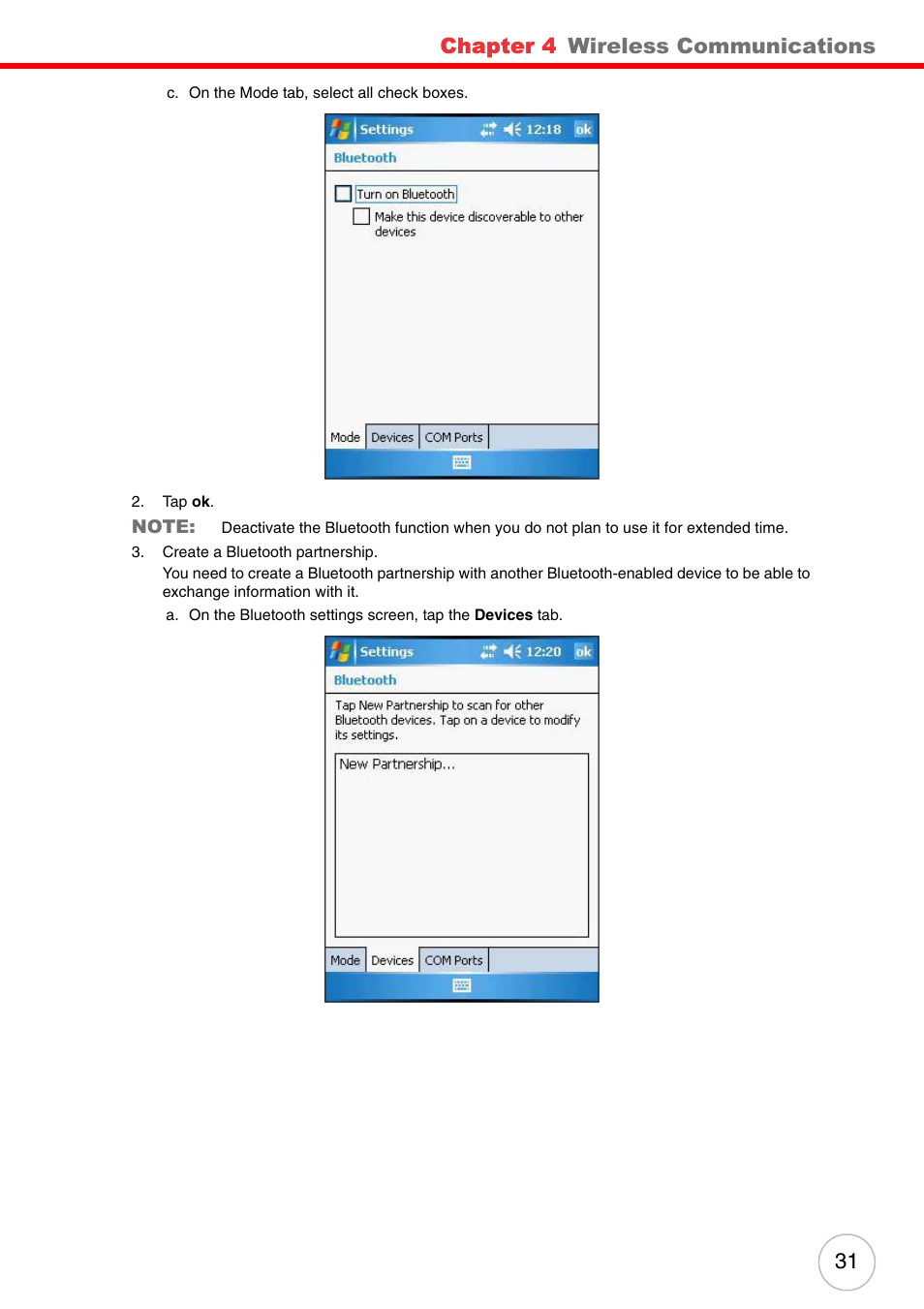 Chapter 4, Wireless communications | Unitech ENTERPRISE PA500 User Manual | Page 37 / 84