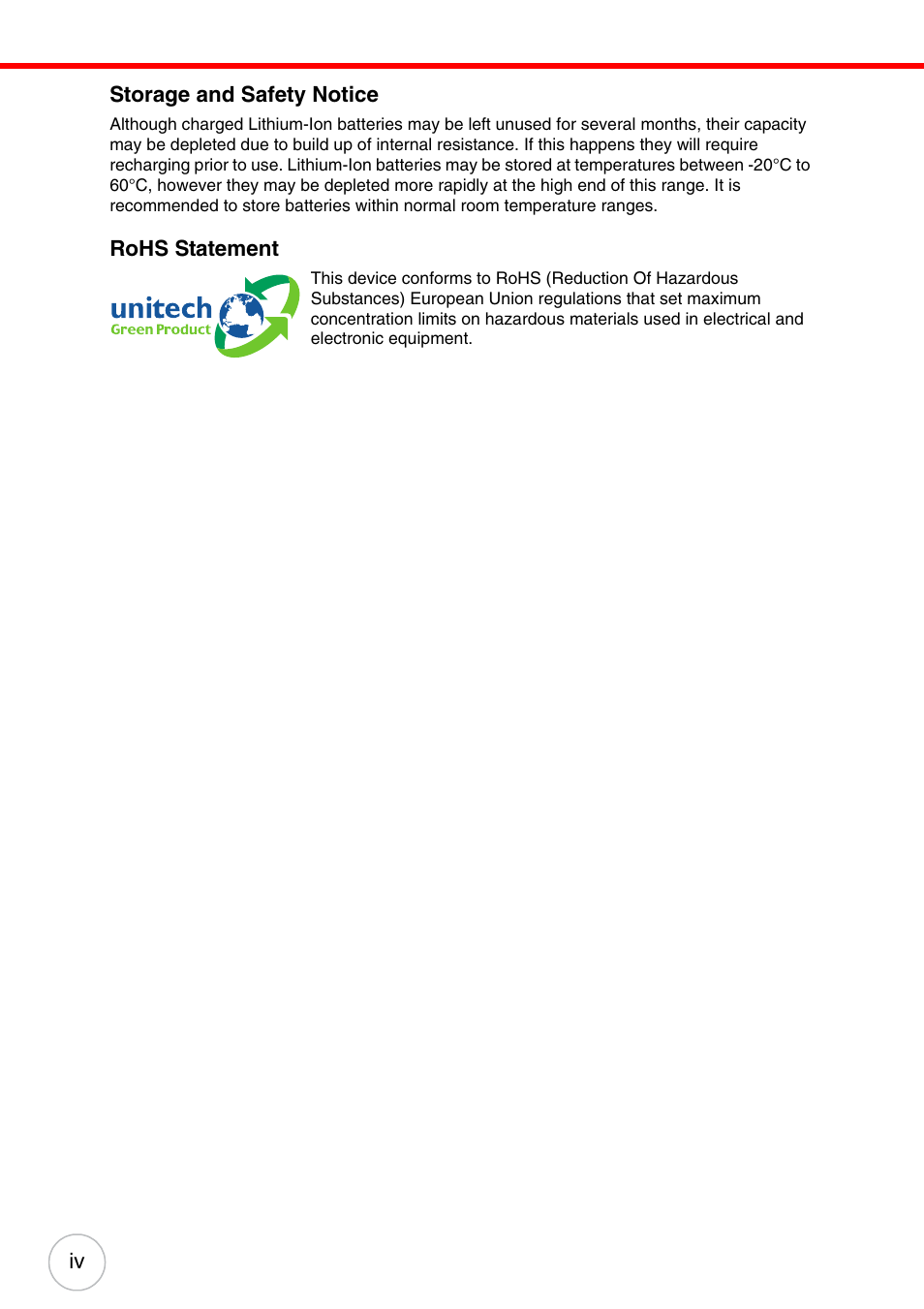Storage and safety notice, Rohs statement | Unitech ENTERPRISE PA500 User Manual | Page 4 / 84