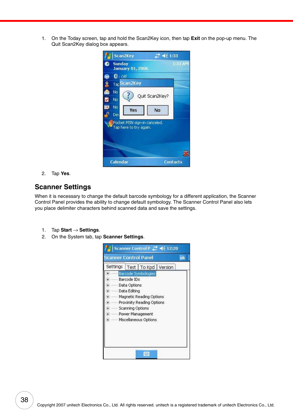 Scanner settings | Unitech ENTERPRISE PA500 User Manual | Page 44 / 84
