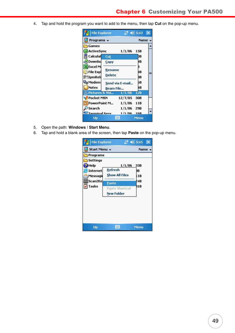 Chapter 6, Customizing your pa500 | Unitech ENTERPRISE PA500 User Manual | Page 55 / 84