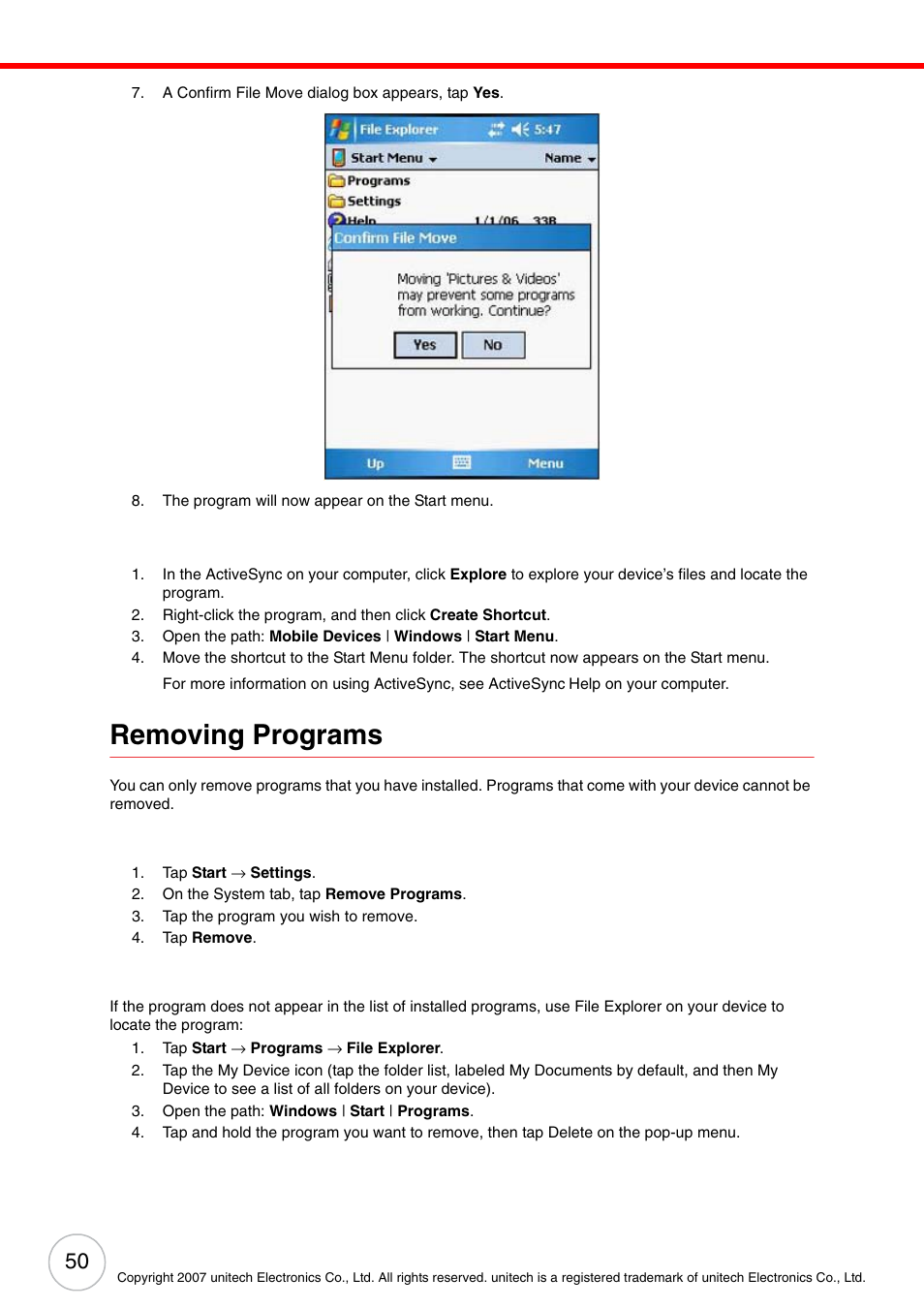 Removing programs | Unitech ENTERPRISE PA500 User Manual | Page 56 / 84
