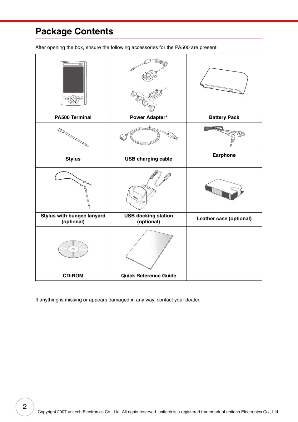 Package contents | Unitech ENTERPRISE PA500 User Manual | Page 8 / 84