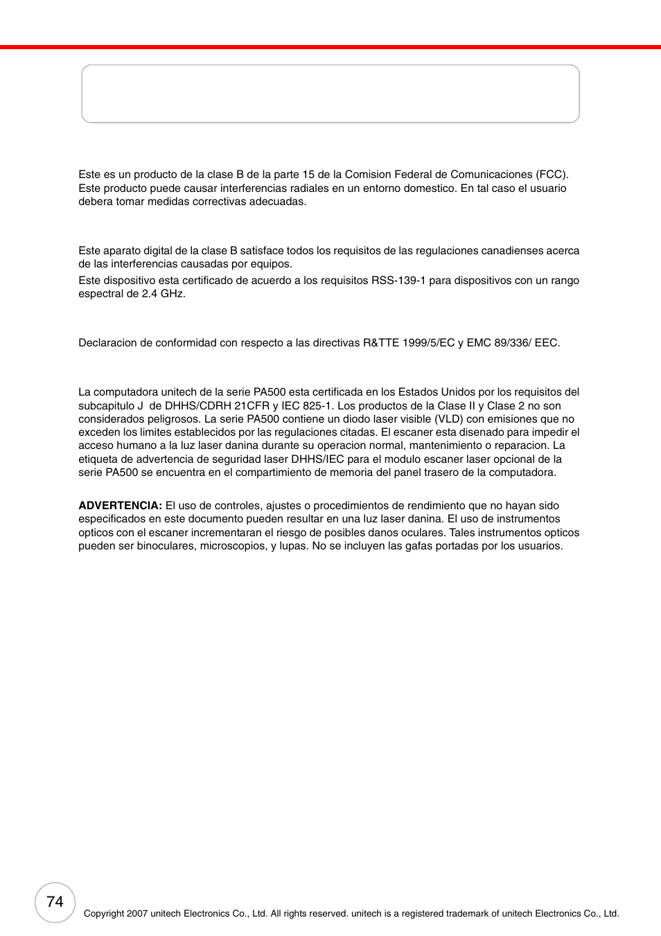 Declaracion regulatoria | Unitech ENTERPRISE PA500 User Manual | Page 80 / 84