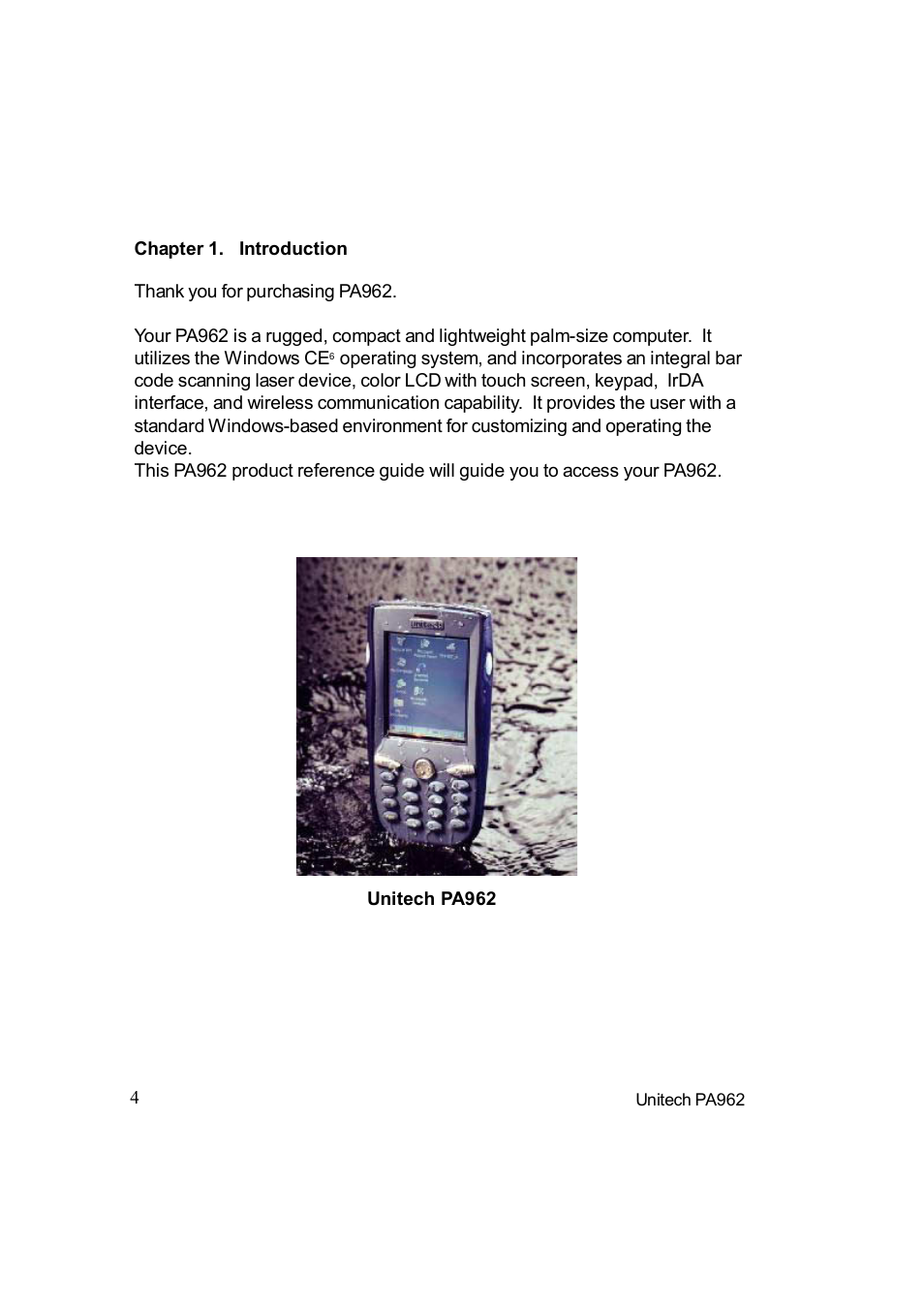 Chapter 1. introduction | Unitech PA962 User Manual | Page 4 / 51