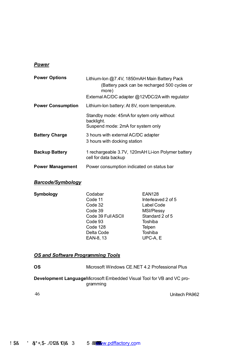 Unitech PA962 User Manual | Page 46 / 51
