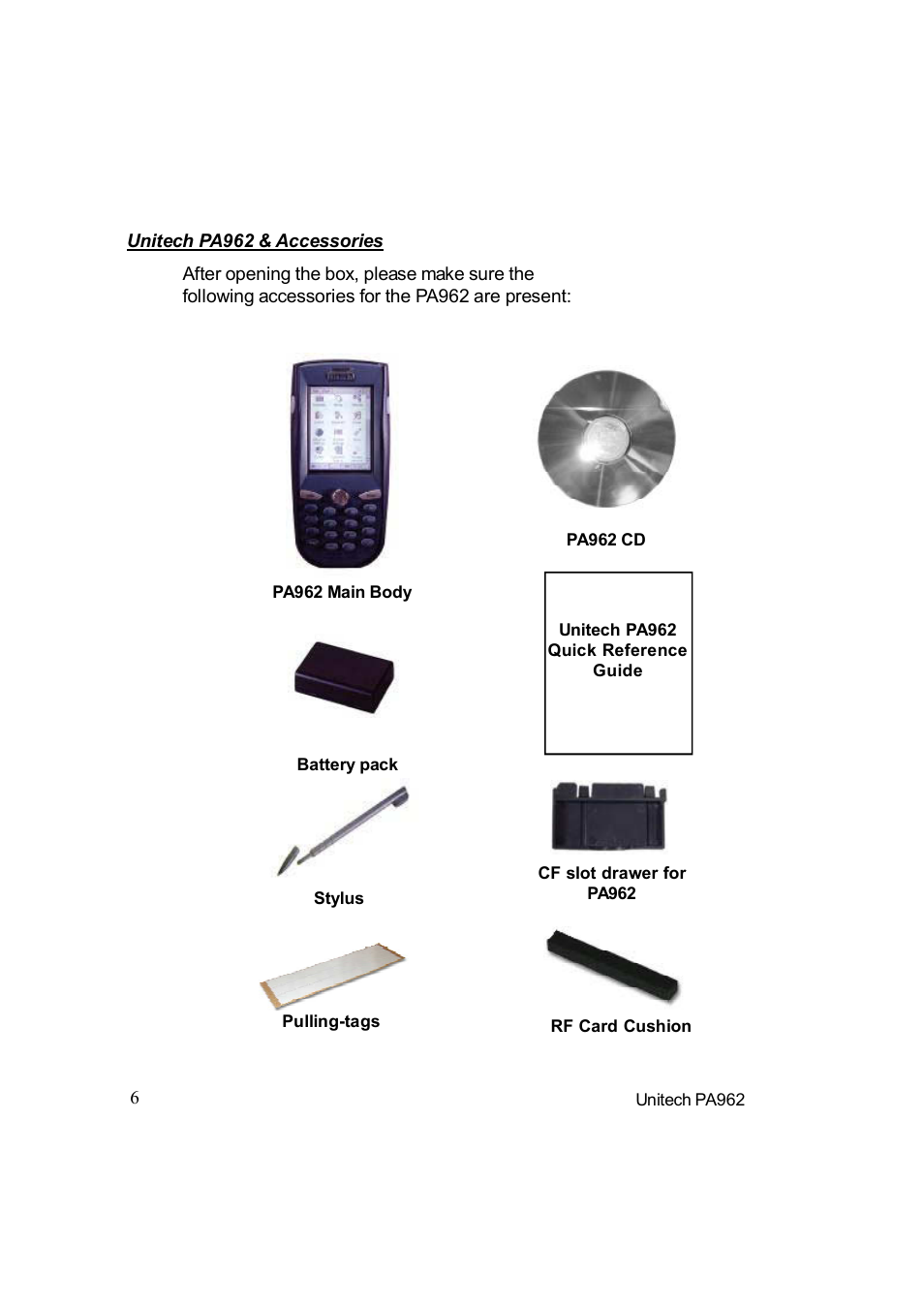 Unitech pa962 & accessories | Unitech PA962 User Manual | Page 6 / 51