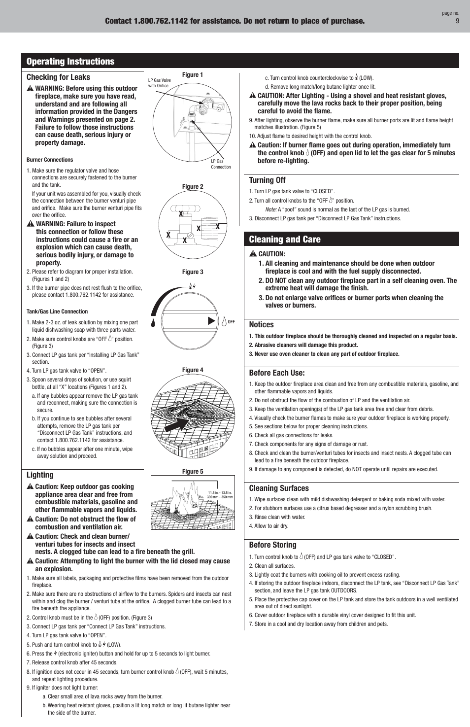 Cleaning and care, Operating instructions | Uniflame GAD860SP User Manual | Page 9 / 12