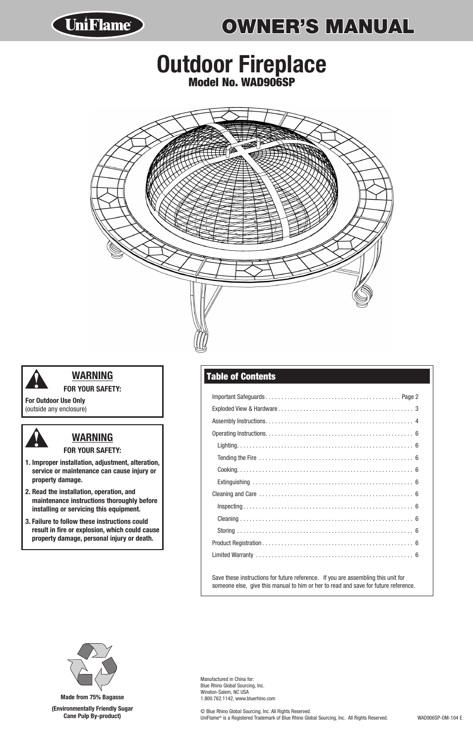 Uniflame WAD906SP User Manual | 8 pages