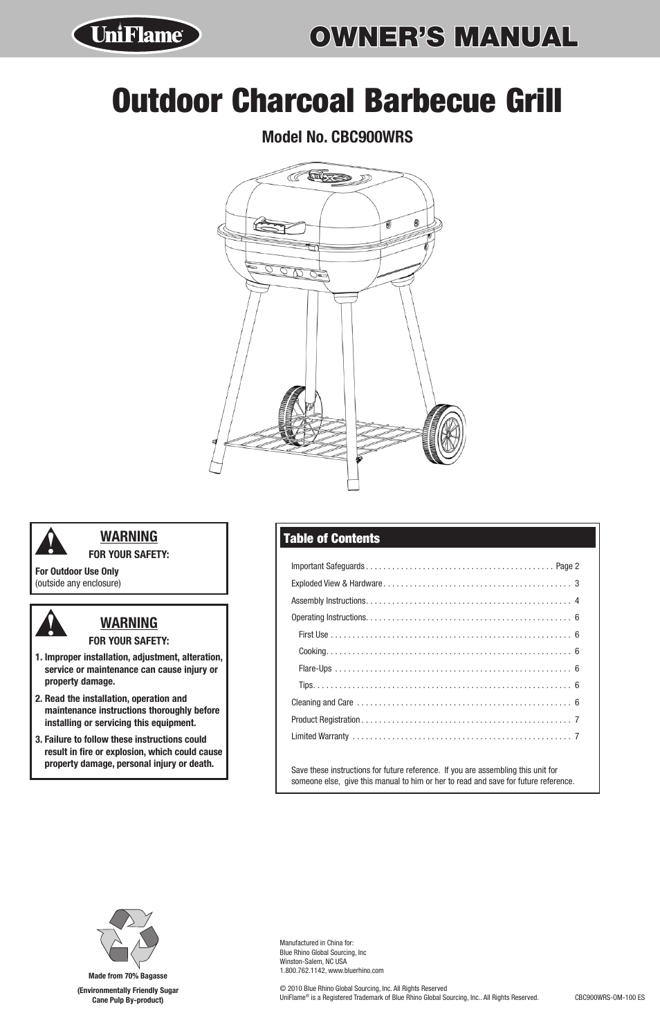 Uniflame CBC900WRS User Manual | 16 pages