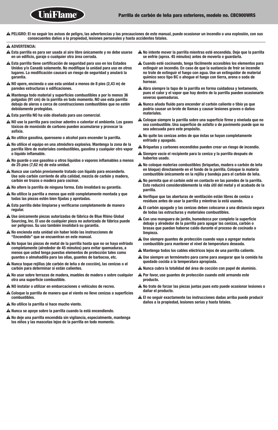 Uniflame CBC900WRS User Manual | Page 10 / 16
