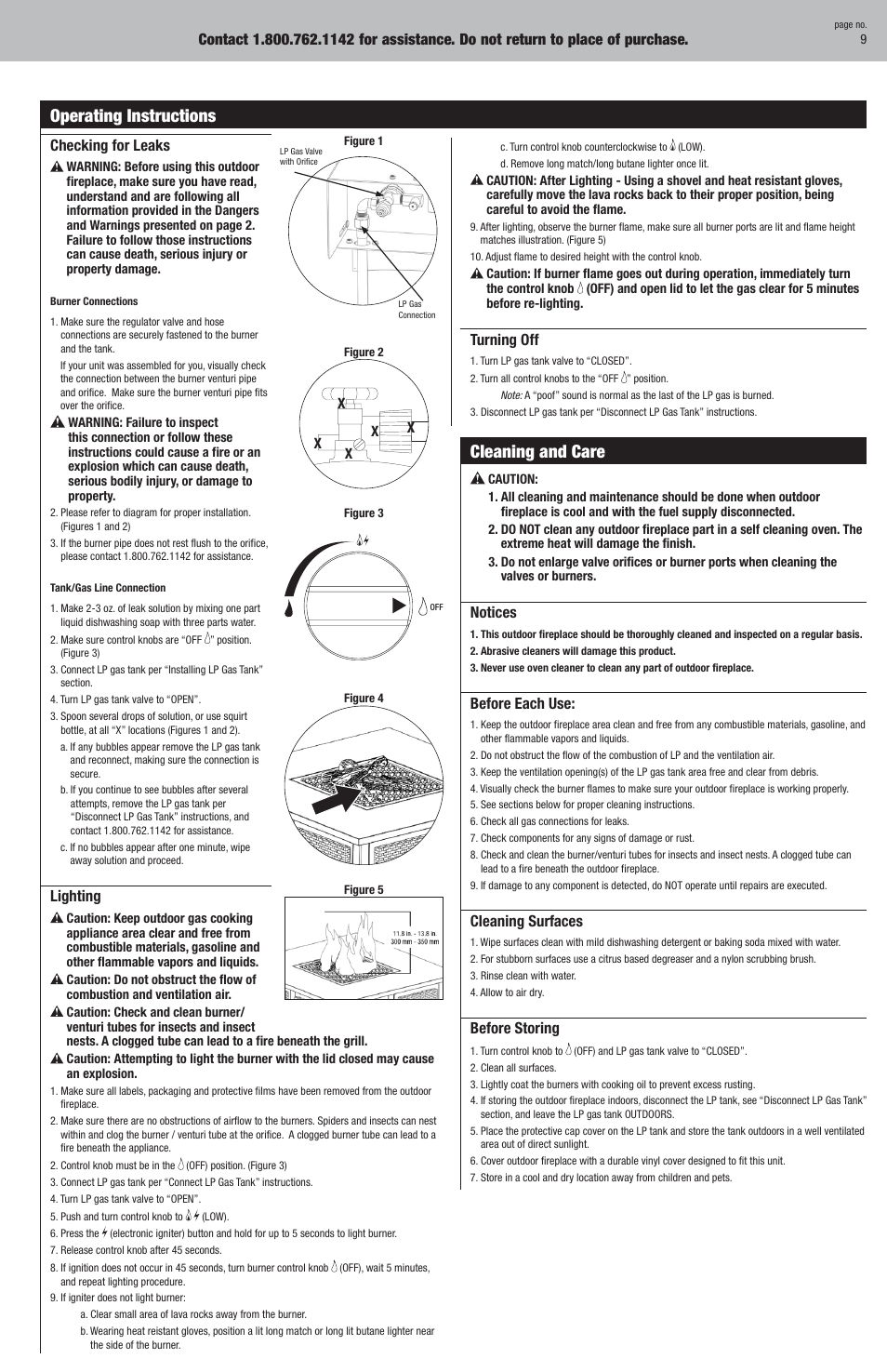 Cleaning and care, Operating instructions | Uniflame GAD1200B User Manual | Page 9 / 12
