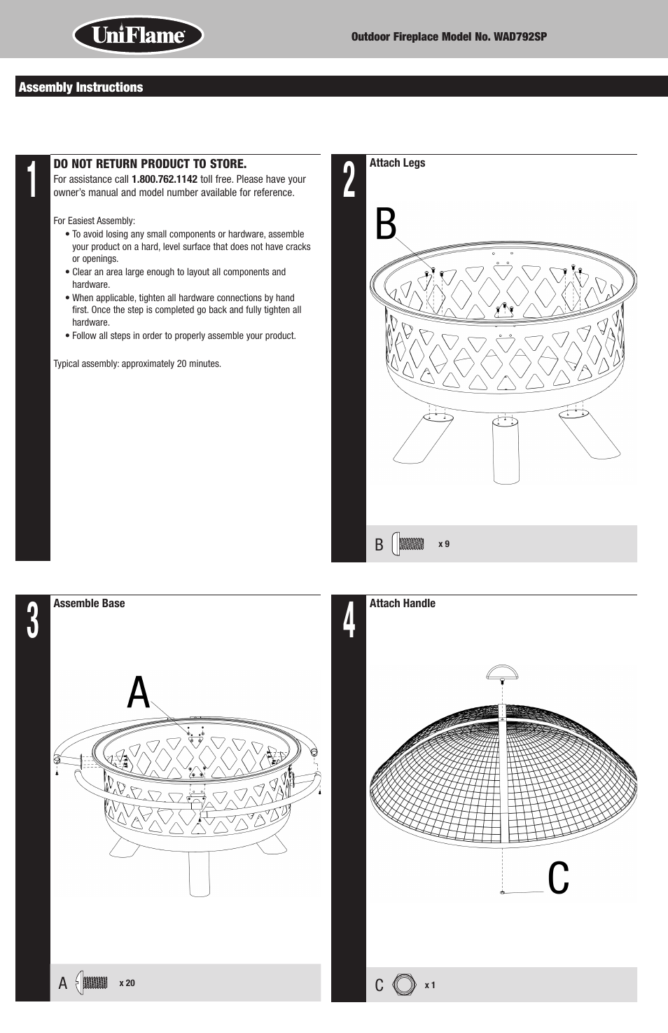 Uniflame WAD792SP User Manual | Page 4 / 8