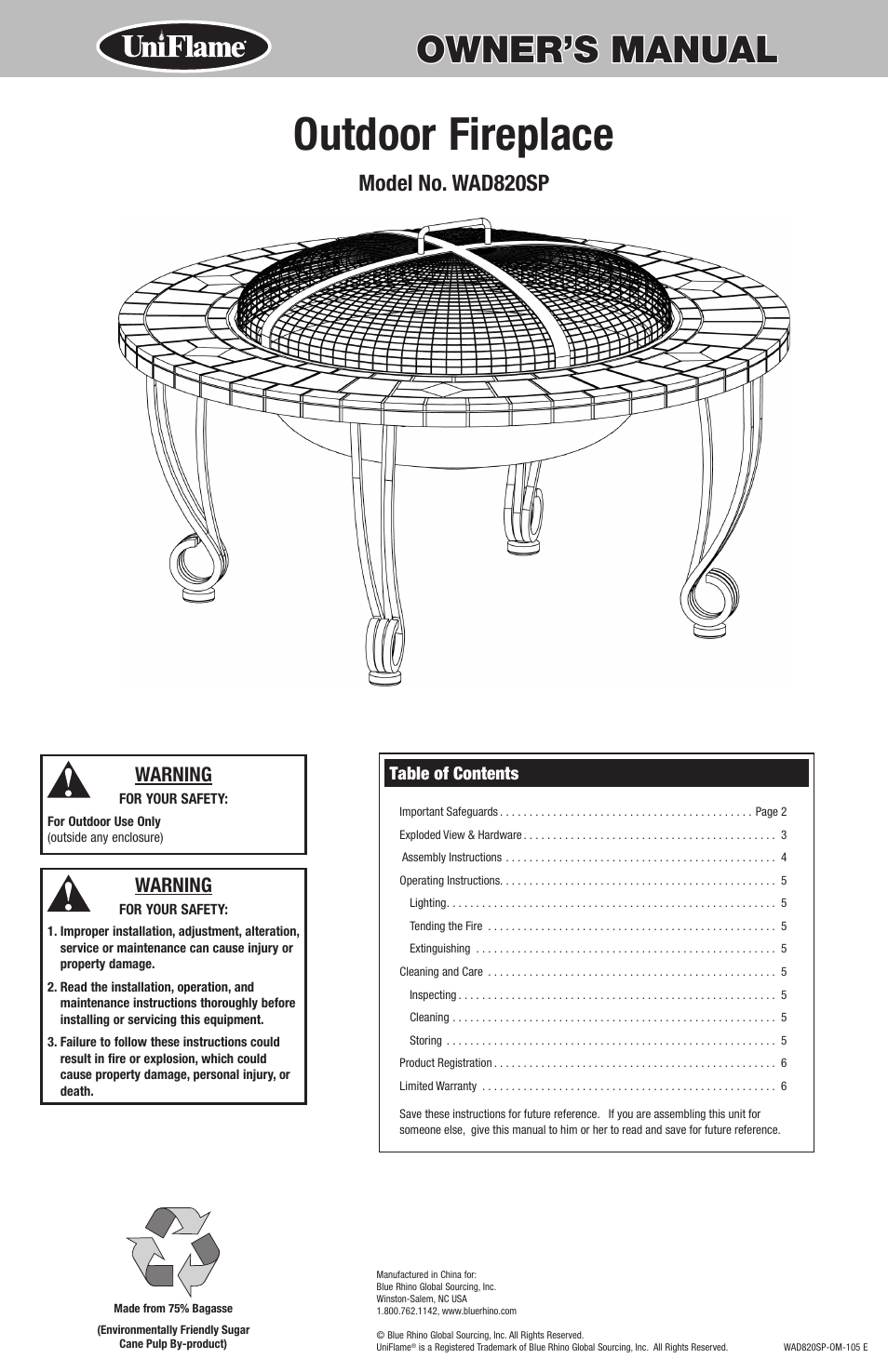 Uniflame WAD820SP User Manual | 8 pages
