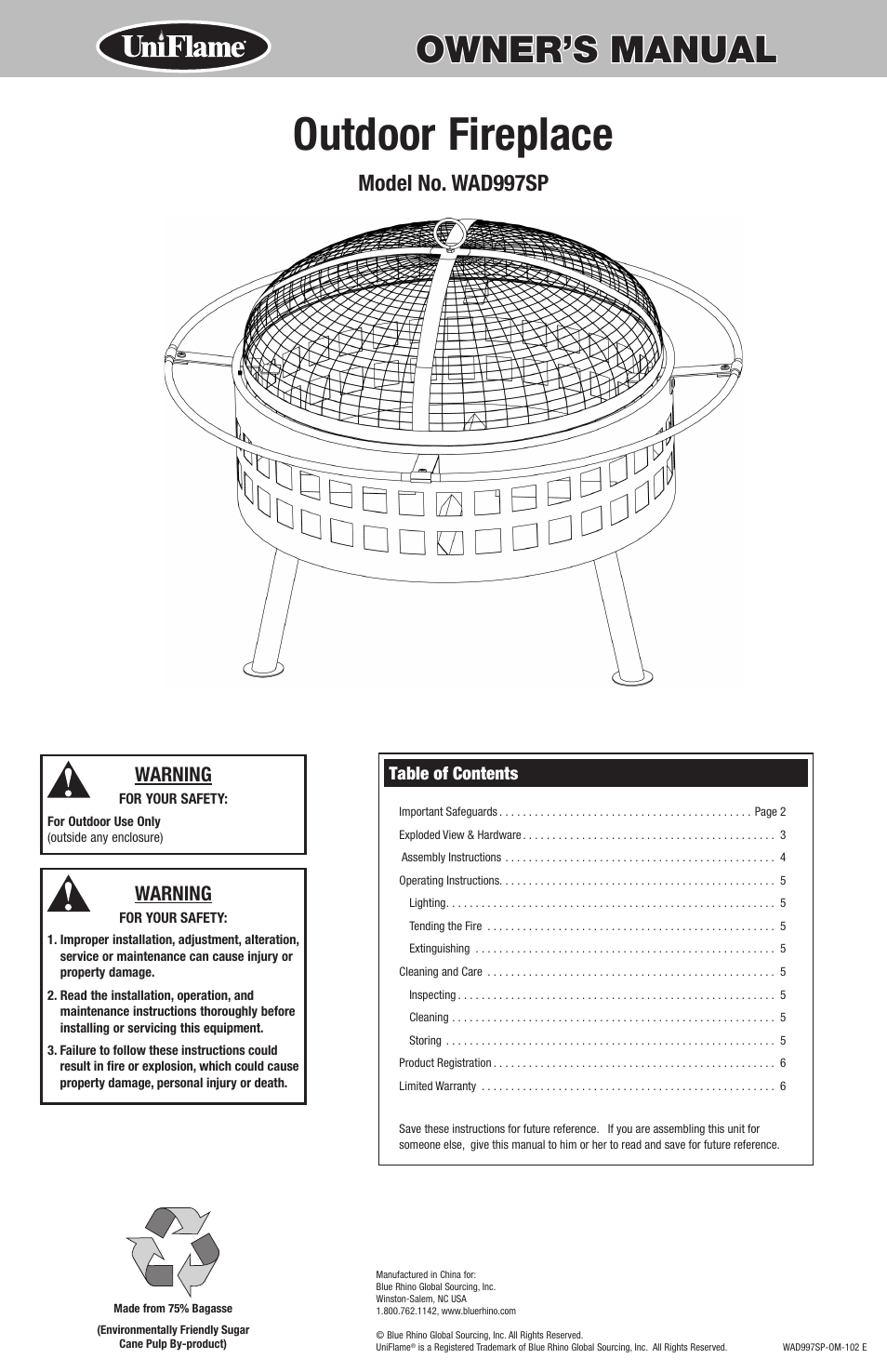 Uniflame WAD997SP User Manual | 8 pages