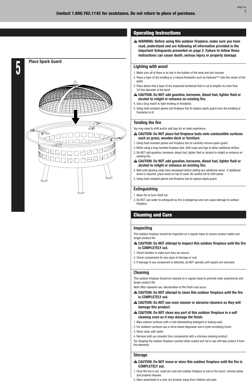 Assembly instructions, Cleaning and care, Operating instructions | Uniflame WAD997SP User Manual | Page 5 / 8