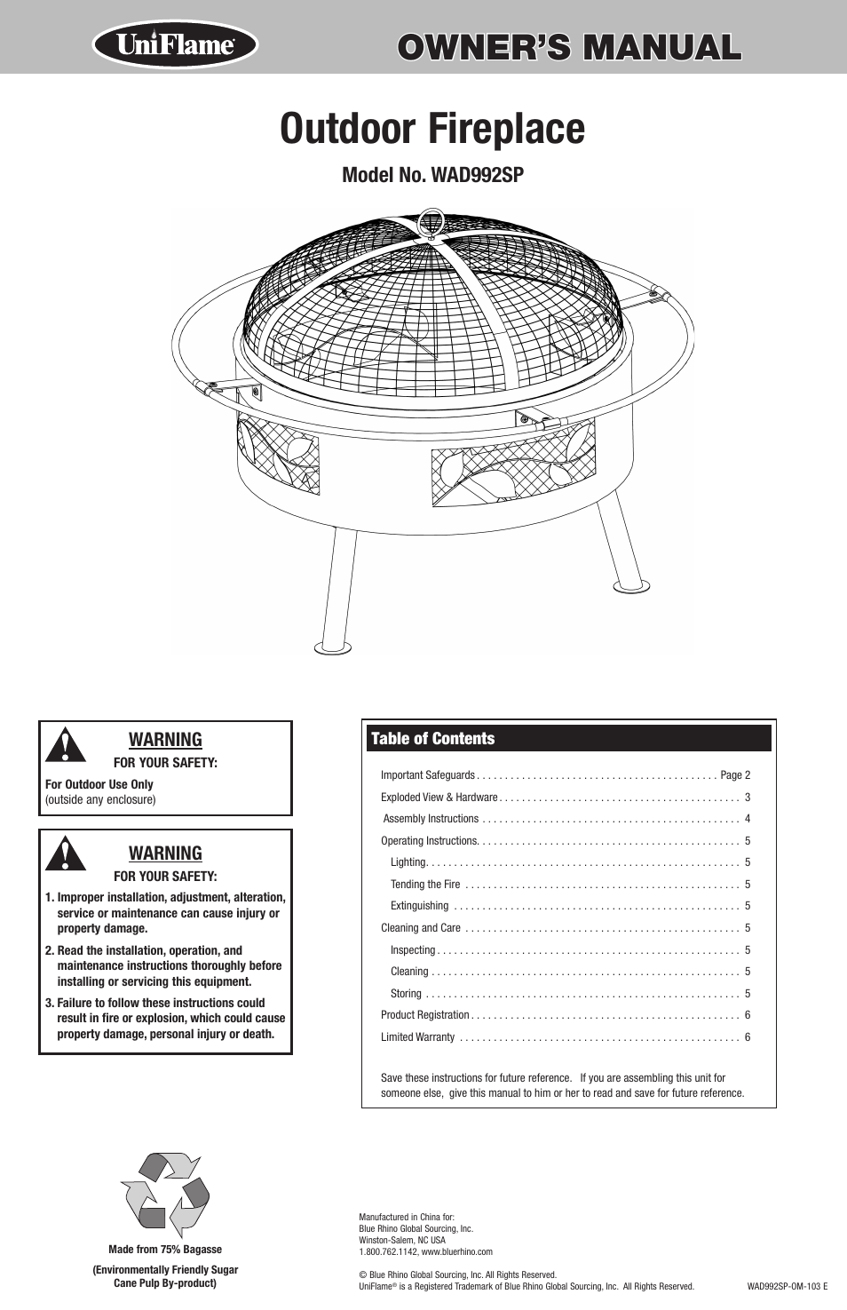 Uniflame WAD992SP User Manual | 8 pages