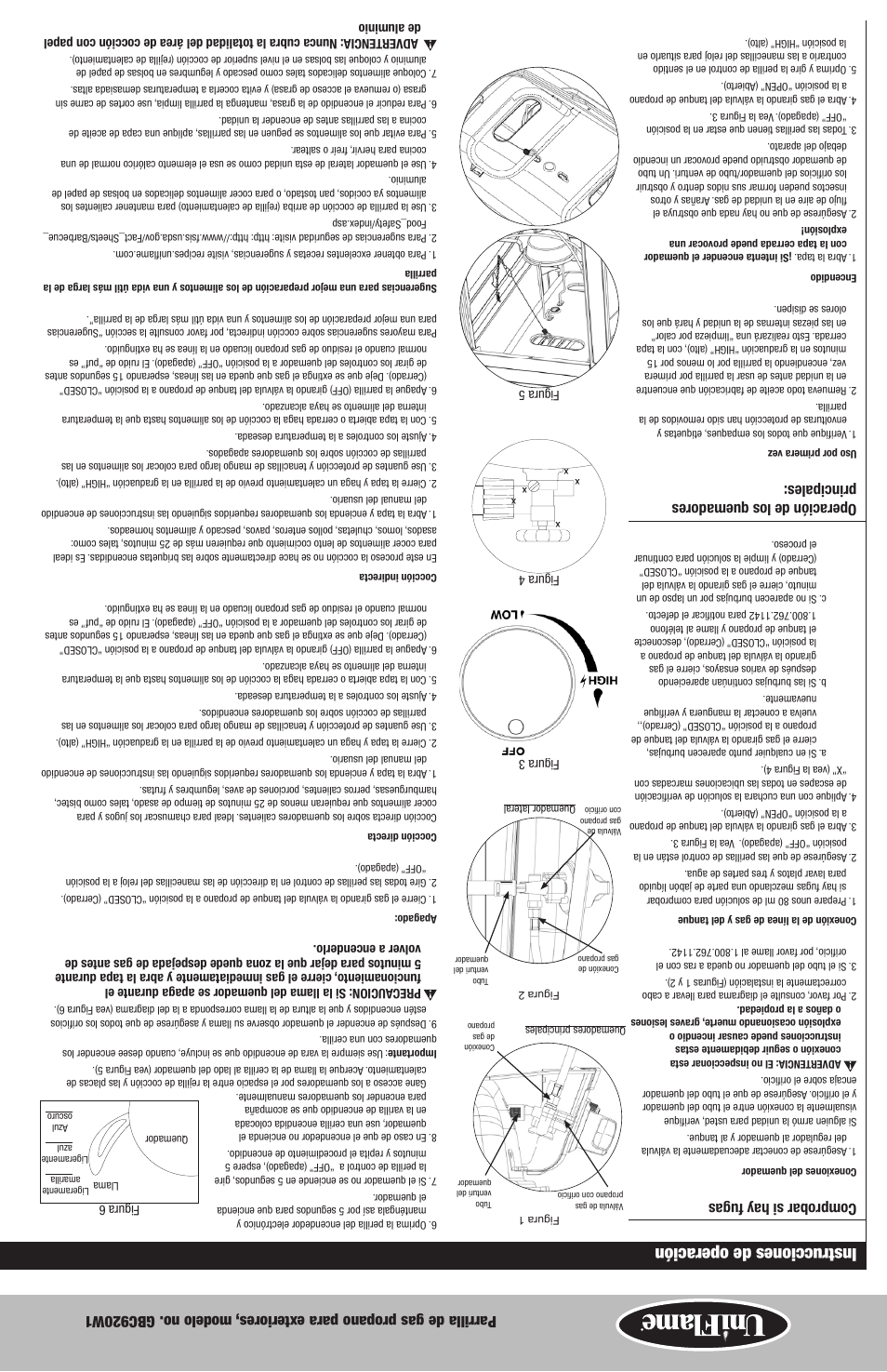 Instrucciones de operación, Comprobar si hay fugas, Operación de los quemadores principales | Uniflame GBC920W1 User Manual | Page 19 / 28
