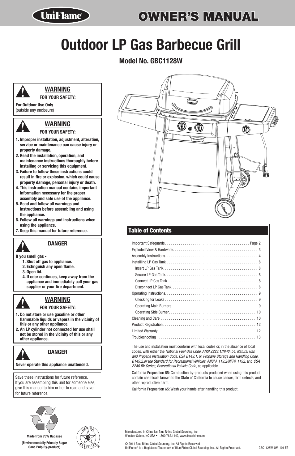 Uniflame GBC1128W User Manual | 28 pages